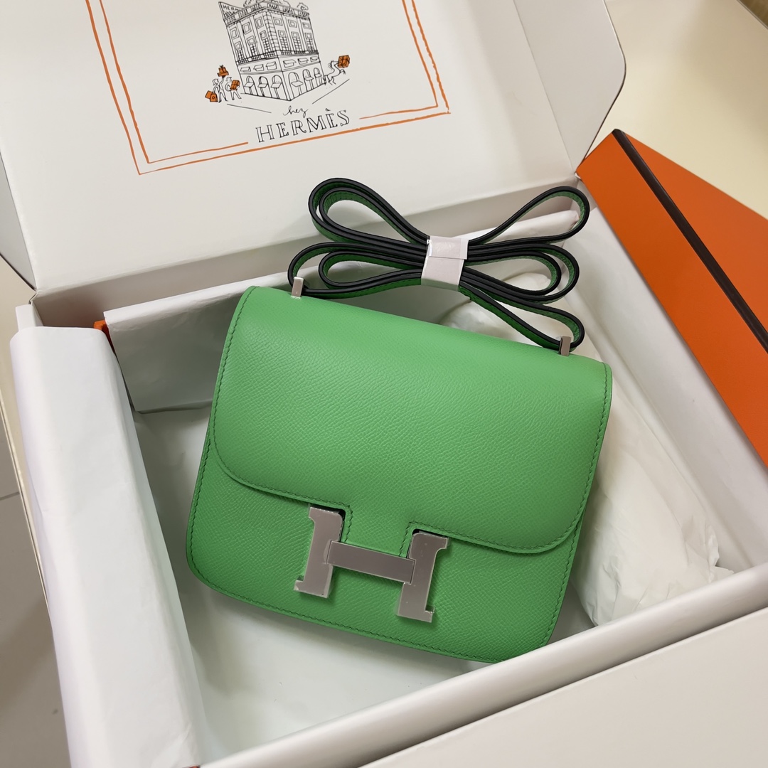 Hermes Constance 18 Mini Shoulder Bag In Green Kiwi Epsom Leather